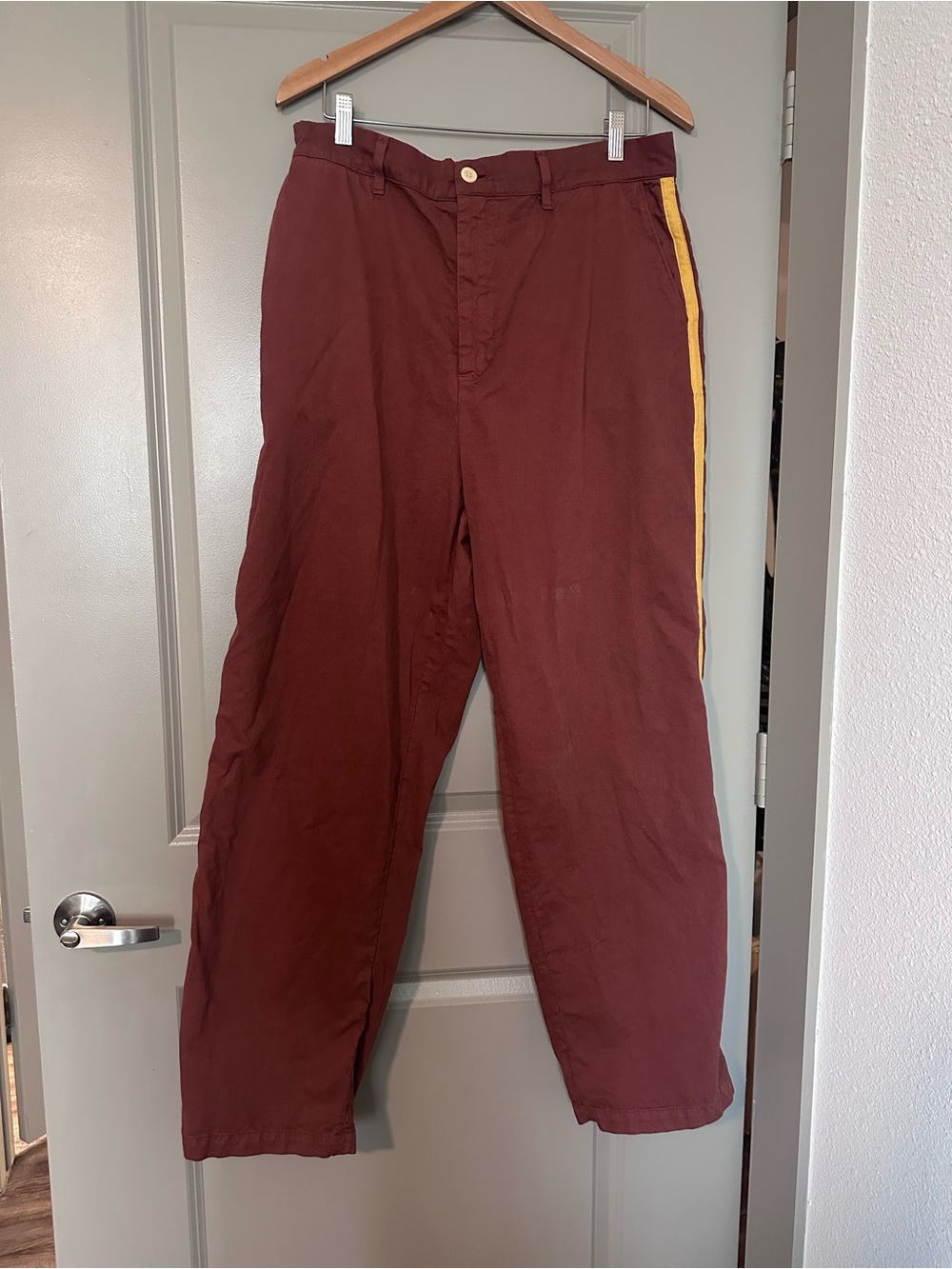 imogene + willie Maroon Chinos with Yellow Side Stripe